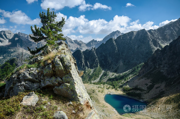 从山顶看到的高山湖泊