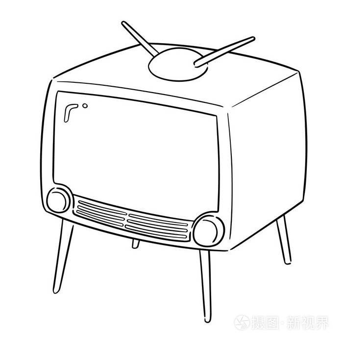 设计矢量素描图-复古电视旧电视绘图孤立的图标设计电视涂鸦矢量图