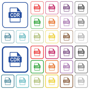 Cdr 文件格式彩色平面图标在圆角方形框架。包括薄和厚的版本
