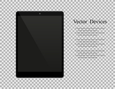 现实的黑色平板电脑与孤立的白色背景上的空白屏幕。矢量图