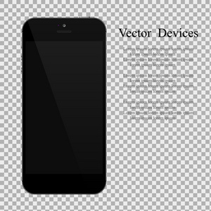 现实的黑色智能手机与空白屏幕上孤立的背景。矢量图