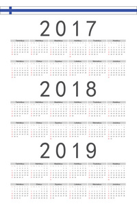 设置的矩形芬兰语到 2017 年，2018 年，2019 年矢量日历