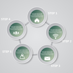5 个步骤图表模板图形或网站的布局。矢量