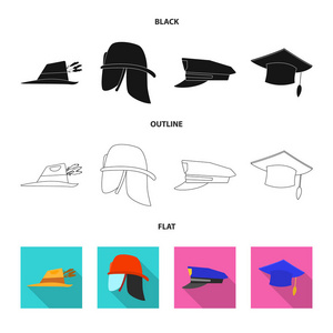 帽子和帽子图标的矢量设计。网站的头饰和附属股票符号集