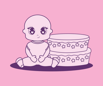 婴儿沐浴卡小女孩和蛋糕
