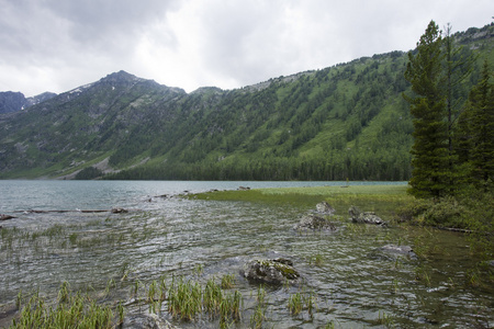 岩石在水中，Multinskiye 湖阿尔泰山