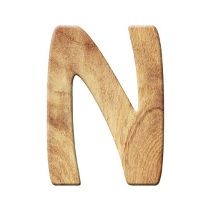 木镶木地板字母表字母符号白色背景上的 N.分离