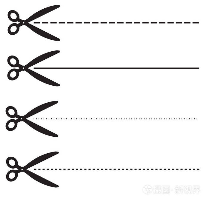用虚线设置剪刀.设置优惠券边框标志.剪刀符号.虚线切割线黑色剪刀