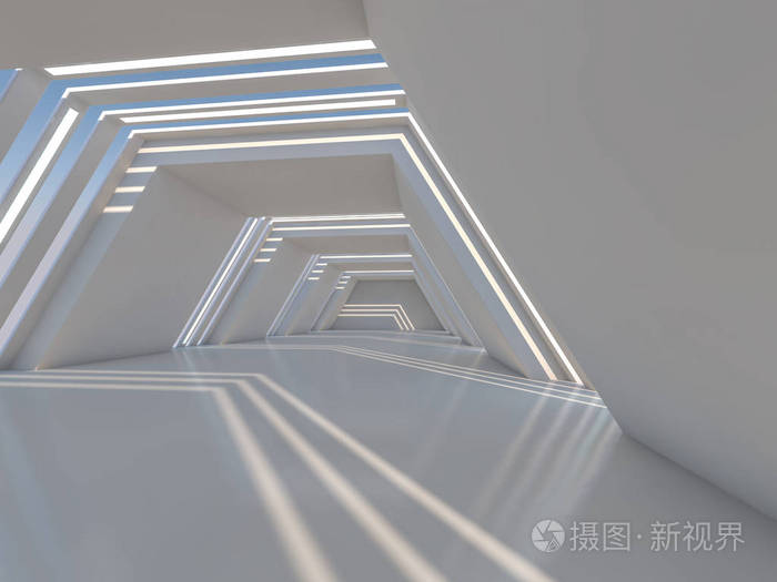 抽象的现代建筑背景,空开放空间的内部.3d 渲染