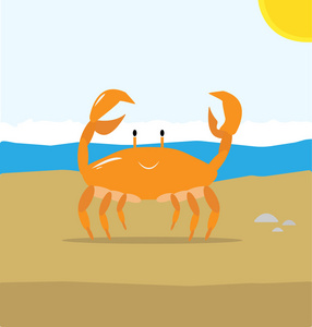 明亮的橙色蟹打击海夏天海滩上