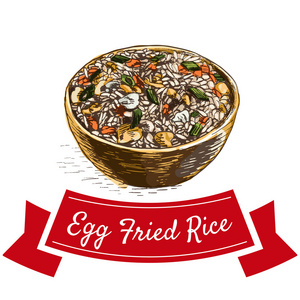 鸡蛋炒的米饭色彩丰富的插画