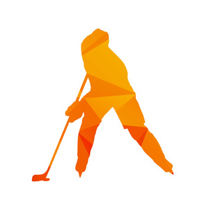多边形冰上曲棍球球员抽象橙色分离向量 sil