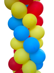 孤立在白色的多彩红色蓝色黄色气球