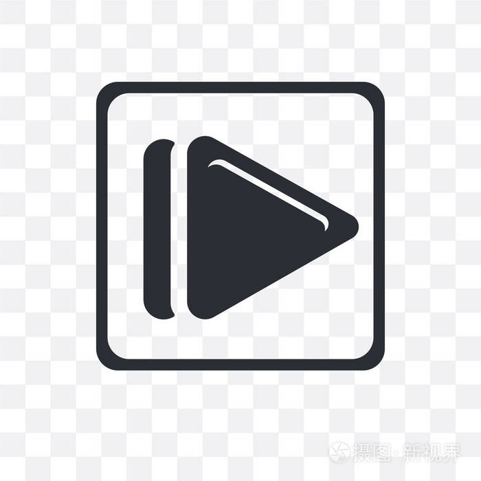 在透明背景上隔离的方形播放按钮矢量图标