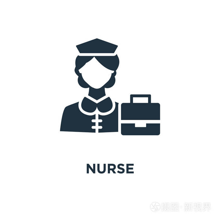 护士图标。黑色填充矢量图。护士符号白色背景。可用于网络和移动
