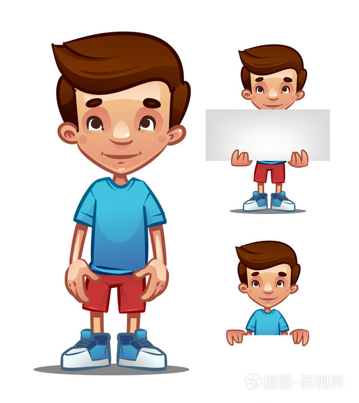男孩与标志卡通插图