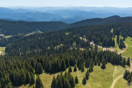 保加利亚斯莫梁 Pamporovo 滑雪胜地 Snezhanka 塔附近的 Rhodope 山夏季景观