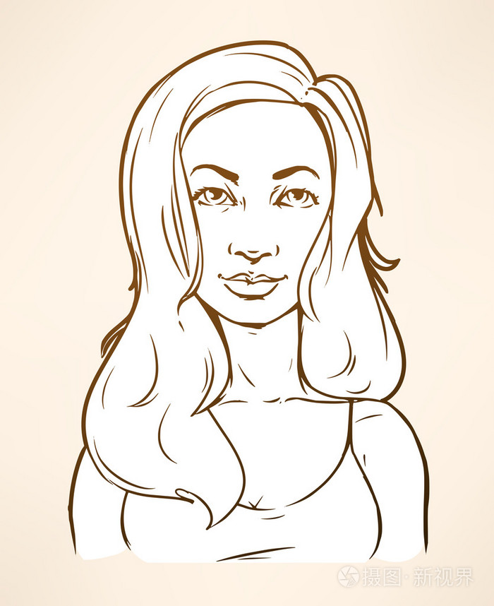 年轻开朗女人素描人像