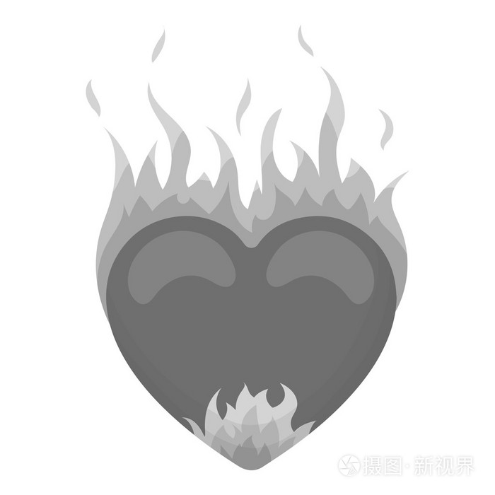 心在火焰中孤立的白色背景上的黑白风格的图标.浪漫象征股票矢量图