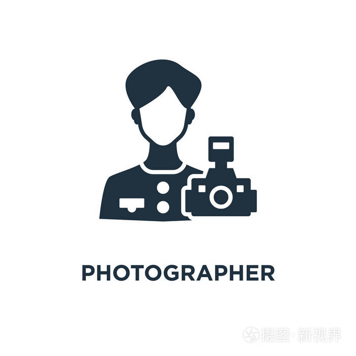 黑色填充矢量图.摄影师在白色背景上的符号.可用于网络和移动