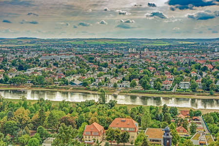 空中看法德累斯顿 萨克森, 德国 和河 Elbe