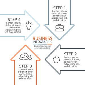 向量线性箭头图 图图 图演示文稿。经营理念与 4 选项 配件 步骤 流程