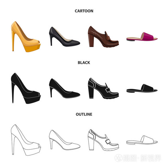 鞋子和妇女标志的向量例证。鞋类和足部股票矢量图的收集