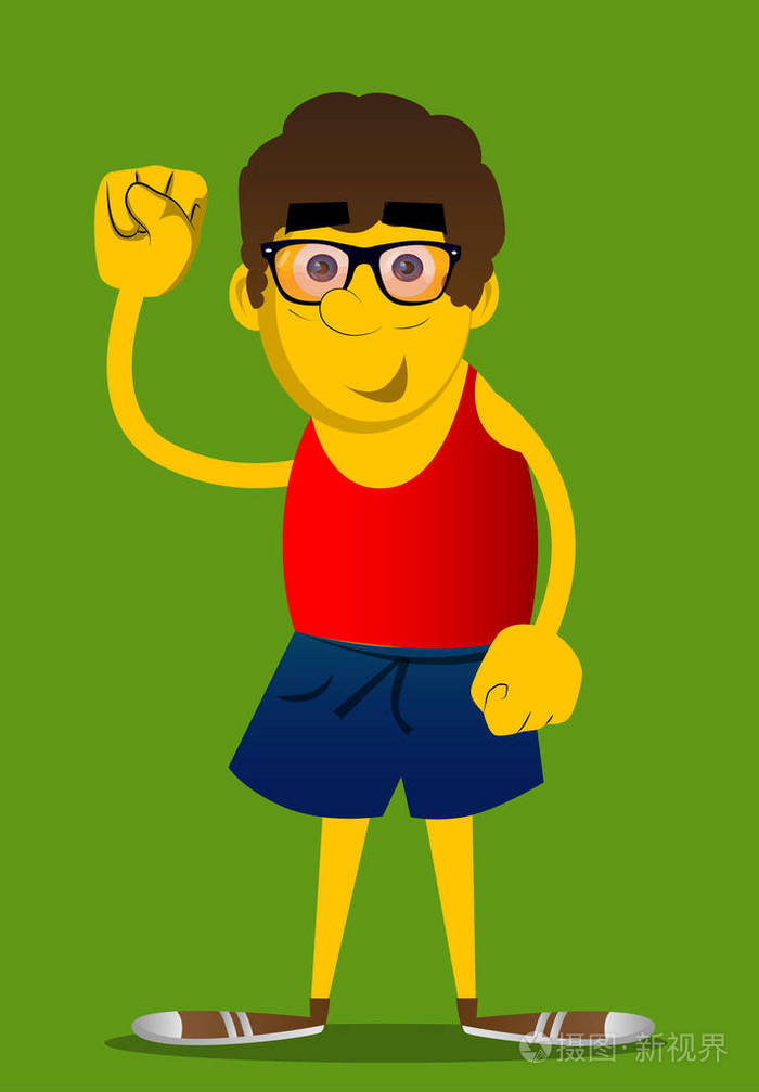 黄人把权力给了人拳头的手势.矢量卡通插画