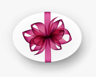 白色圆形椭圆形礼品盒，带粉红色蝴蝶结