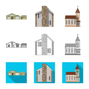 建筑物和前座图标的矢量设计。建筑物和屋顶股票矢量图集