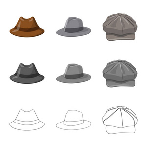 帽子和盖帽标志的向量例证。头饰和辅助股票矢量图的收集