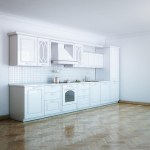经典的豪华白色厨房设计，硬木