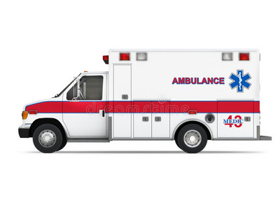 救护车被隔离在白色背景上.侧视图照片