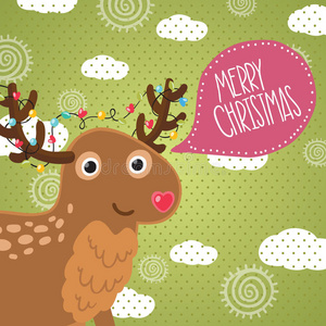圣诞快乐贺卡与鹿。
