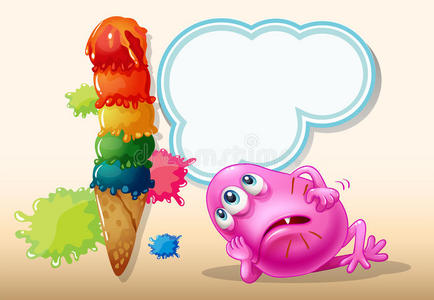 冰淇淋旁边垂死的粉红色小妖怪图片