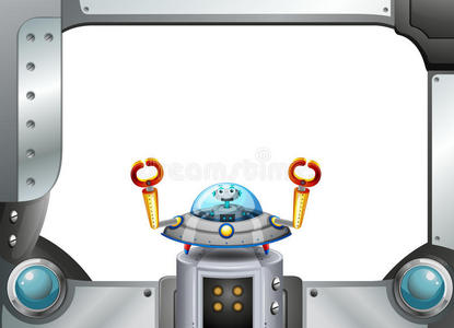 一个金属框架和一个机器人在碟子里的边界