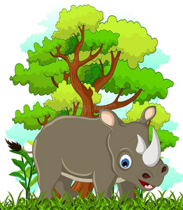 森林背景犀牛卡通图片