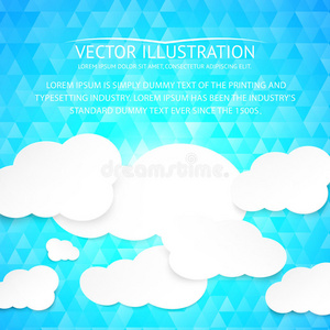 蓝色插图背景的纸云。
