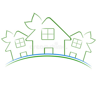 三个绿房子图标