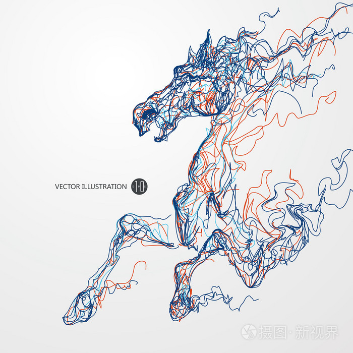 运行马, 彩色的线条绘图, 矢量图插画-正版商用图片0t6alq-摄图新视界