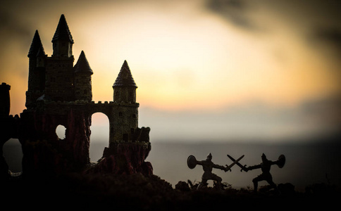 步兵中世纪战斗场面与骑兵和步兵.