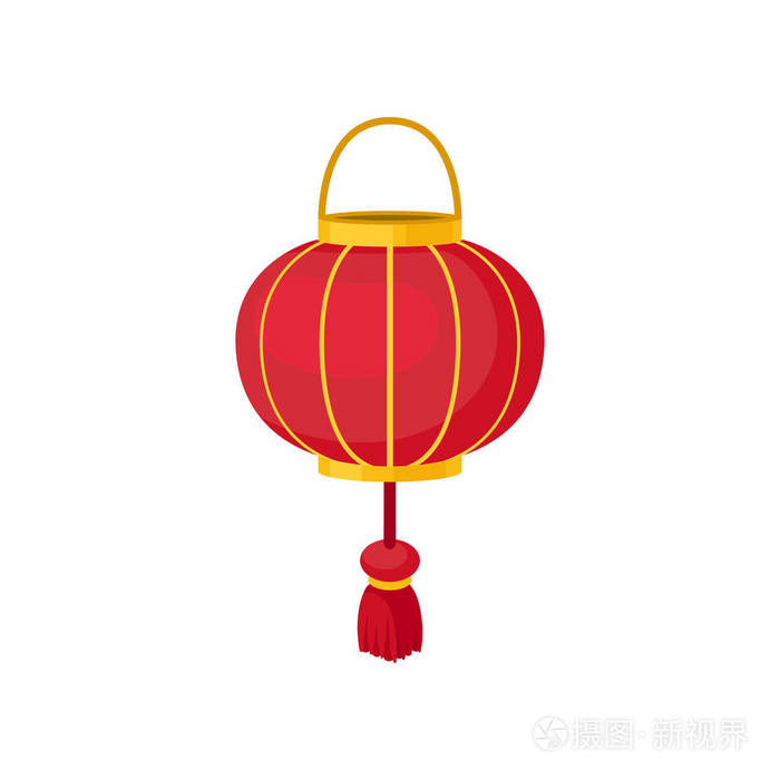 红中国灯笼圆形, 装饰元素为节日设计矢量插图白色背景