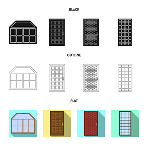 门和前符号的孤立对象。网站的门和木制股票符号集