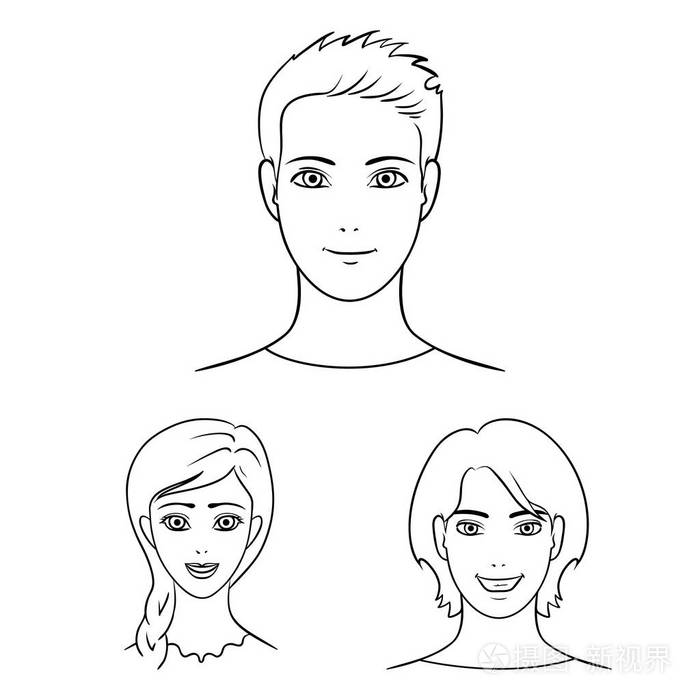 头像和脸轮廓图标在集合中设计.一个人的外貌矢量符号股票 web 插图