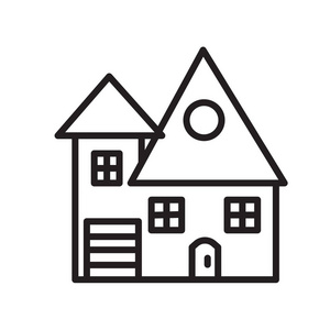 在白色背景,房子透明符号,线性符号和笔画设计元素的轮廓样式中隔离的