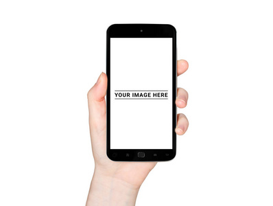 手持现代智能手机的独立女性手在白色背景3d 渲染
