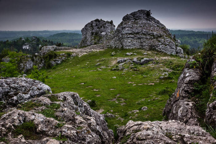 波兰 KrakowskoCzestochowskiej 自然保护区山 Zborow 石灰石岩