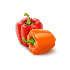 两个向量颜色为橙色和红色保加利亚甜椒，白色背景上辣椒粉