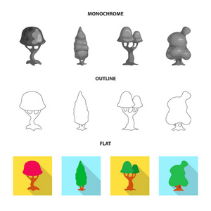 树和自然符号的孤立对象。网页的树和皇冠股票符号集