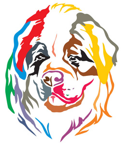 彩色装饰画像狗 st. 伯纳德, 不同颜色的矢量插图在白色背景下被隔离